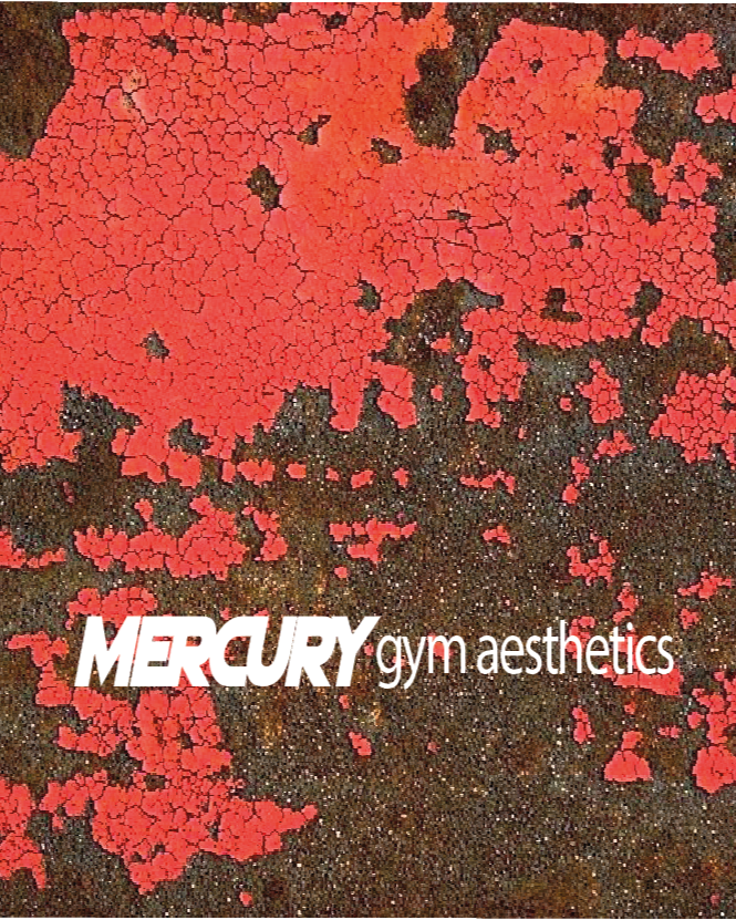 Rust-like texture with red and brown colors and 'Mercury Gym Aesthetics' logo.